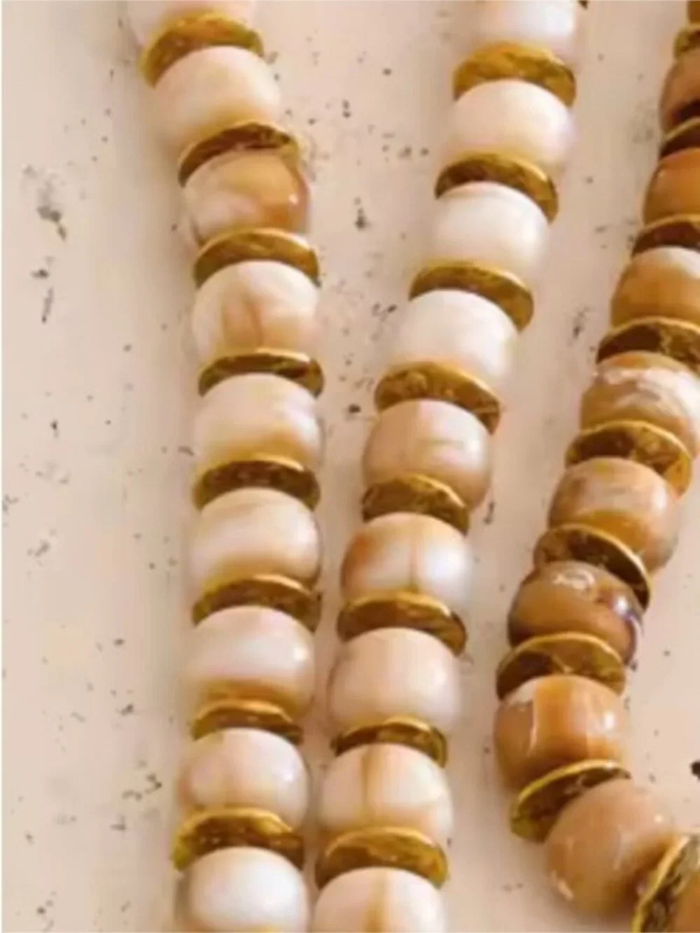 Cream and Gold Marble Resin Bead Necklace